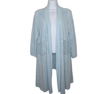 New Simply Noelli Open Front Cardigan S/M Blue Lace 3/4 Sleeve Duster Cover Up